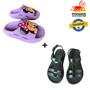 Imagem de Kit 02 Pares Sandália Preta + Slide Lilás Feminino Infantil Confortável