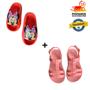 Imagem de Kit 02 Pares Sandália Rosa + Slide Vermelho Feminino Infantil Confortável