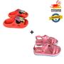 Imagem de Kit 02 Pares Sandália Rosa + Slide Vermelho Feminino Infantil Confortável