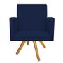 Imagem de Kit 02 Poltrona Cadeira Decorativa Arenzza e 02 Puff Sofia Base Giratória de Madeira Suede Azul Marinho - DAMAFFÊ MÓVEIS