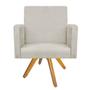 Imagem de Kit 02 Poltrona Cadeira Decorativa Arenzza e 02 Puff Sofia Base Giratória de Madeira Suede Bege - KDAcanto Móveis
