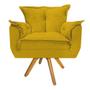 Imagem de kit 02 Poltrona Cadeira Decorativa Fenzzi Base Giratória de Madeira Suede Amarelo - KDAcanto Móveis