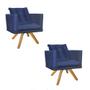 Imagem de Kit 02 Poltrona Milena Confort Base Giratória Caramelo Com Almofada Sala Recepção Escritório Suede Azul Marinho - DAMAFFÊ MÓVEIS