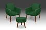 Imagem de Kit 02 Poltrona  Nina + 01 Puf Redondo Suede Verde-MODENA DECOR 