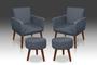 Imagem de Kit 02 Poltrona Nina + 02 Puf Redondo Suede Azul Turquesa -MODENA DECOR 
