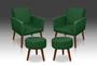 Imagem de Kit 02 Poltrona Nina + 02 Puf Redondo Suede Verde -Modena Decor 