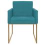 Imagem de Kit 02 Poltronas Decorativa Bellinha Base de Ferro Dourado Suede Azul Turquesa - ADJ Decor