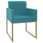 Imagem de Kit 02 Poltronas Decorativa Bellinha Base de Ferro Dourado Suede Azul Turquesa - Doce Sonho Móveis