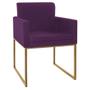 Imagem de Kit 02 Poltronas Decorativa Bellinha Base de Ferro Dourado Suede Roxo - Amarena Móveis