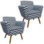 Imagem de Kit 02 Poltronas Decorativa Dora Estampado Zig Zag Azul Marinho D02 - D'Rossi