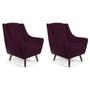 Imagem de Kit 02 Poltronas Decorativa Fixa Pés de Madeira Juliet D02 Veludo Roxo Grape C-292 - Lyam Decor