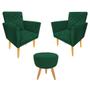 Imagem de Kit 02 Poltronas Decorativa + Puff Maitê Suede Verde camarim - 2M Decor