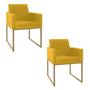 Imagem de Kit 02 Poltronas Decorativas Bellinha Base de Ferro Dourado Corano Amarelo - Doce Sonho Móveis