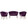 Imagem de Kit 02 Poltronas Decorativas e Namoradeira Sofá Pétala Luxo Veludo Roxo Pés Palito - Visan Estofados