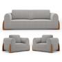 Imagem de Kit 02 Poltronas e 01 Sofá Bloom 200cm 03 Lugares com Pés de Madeira Bouclê Cinza - Desk Design