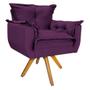 Imagem de Kit 02 Poltronas e Puff Opala Base Giratória de Madeira Suede Roxo - DAMAFFÊ MÓVEIS