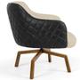 Imagem de Kit 02 Poltronas Giratória Base Ka Jade D02 Linho Bege C-129 Tressê Material Sintético Preto - Lyam Decor