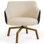 Imagem de Kit 02 Poltronas Giratória Base Ka Jade D02 Linho Bege C-129 Tressê Material Sintético Preto - Lyam Decor