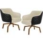 Imagem de Kit 02 Poltronas Giratória Base Ka Jade D02 Linho Bege C-129 Tressê Material Sintético Preto - Lyam Decor
