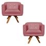 Imagem de Kit 02 Poltronas Giratória Julia Suede Rosê com Strass Base Madeira MM30 D01 - D'Rossi
