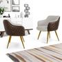 Imagem de Kit 02 Poltronas Pés Palito Ouro Fosco Jade D02 Linho Bege C-107 Tressê Corano Marrom - Lyam Decor
