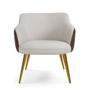 Imagem de Kit 02 Poltronas Pés Palito Ouro Fosco Jade D02 Linho Bege C-107 Tressê Corano Marrom - Lyam Decor