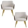Imagem de Kit 02 Poltronas Pés Palito Ouro Fosco Jade D02 Linho Bege C-107 Tressê Corano Marrom - Lyam Decor