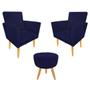 Imagem de Kit 02 Poltronas + Puff Maitê Suede Azul Marinho para quarto - 2M Decor