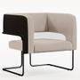 Imagem de Kit 02 Poltronas Scarlett D02 Base Aço Preto Corano Preto C-05 Linho Bege C-107 - Lyam Decor