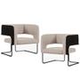 Imagem de Kit 02 Poltronas Scarlett D02 Base Aço Preto Corano Preto C-05 Linho Bege C-107 - Lyam Decor