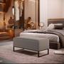 Imagem de Kit 02 Puffs Decorativo Sala De Estar Cléo 90cm W01 Base Ferro Preto Bouclê Bege - Lyam Decor