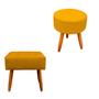 Imagem de Kit 02 Puffs Retangular e Redondo para Sala e Quarto Palito Mel Suede Amarelo - WeD Decor