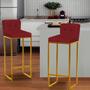 Imagem de Kit 03 Banqueta Alta C/ Encosto Lucca Industrial Cozinha Ferro Dourado Botão Preto material sintético Vermelho - Ahazzo Móveis