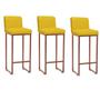 Imagem de Kit 03 Banqueta Alta Com Encosto Lucca -60cm chão até o assento Industrial Ferro Bronze Suede Amarelo - Ahazzo Móveis