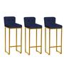 Imagem de Kit 03 Banqueta Alta Com Encosto Lucca Industrial Cozinha Balcão Ferro Dourado Botão Suede Azul Marinho - Ahazzo Móveis