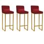 Imagem de Kit 03 Banqueta Alta com Encosto Lucca Industrial Cozinha Balcão Ferro Dourado Sintético Vermelho e Almofada Vermelho - Ahazzo Móveis