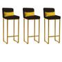 Imagem de Kit 03 Banqueta Alta com Encosto Lucca Industrial Cozinha Balcão Ferro Dourado Suede Marrom e Almofada Amarelo - Ahazzo Móveis