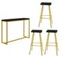 Imagem de Kit 03 Banqueta Alta Eliza Com 01 Mesa Bistrô Mavie Industrial Ferro Dourado 100% MDF Preto - Ahazzo Móveis