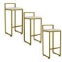 Imagem de Kit 03 Banqueta Alta Industrial 0,63 cm Metal Dourada Linho Cru - Vallisa Decor