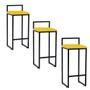 Imagem de Kit 03 Banqueta Alta Industrial 0,83 cm Metal Preto Suede Amarelo - Vallisa Decor