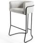 Imagem de Kit 03 Banqueta Decorativa Fixa Base de Aço Preto Betina D02 Linho Creme A-48 - Lyam Decor