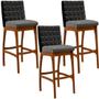 Imagem de Kit 03 Banquetas Altas Sala De Jantar Fixa Mila B04 Corano Preto Linho Cinza Escuro - Lyam Decor