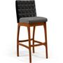 Imagem de Kit 03 Banquetas Altas Sala De Jantar Fixa Mila B04 Corano Preto Linho Cinza Escuro - Lyam Decor