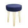 Imagem de Kit 03 Banquetas Puff Jullia Luxo 55cm Industrial Ferro Dourado Suede Azul Marinho - Ahazzo Móveis