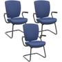 Imagem de Kit 03 Cadeiras de Escritório Fixa Executiva Office Preto Slim Alta Flexi P03 Vinil Azul -Lyam