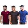 Imagem de Kit 03 Camisas Gola O Masculina Bordada Fio 30 100% Algodão
