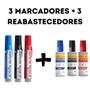 Imagem de Kit 03 pincel quadro branco  03 reabastecedores az/vm/pr
