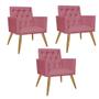 Imagem de Kit 03 Poltrona Cadeira Decorativa  Fernanda com Capitone Pés Palito  Sala de  Estar Recepção Escritório Suede Rosa Bebê - Damaffê Móveis