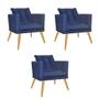 Imagem de Kit 03 Poltrona Cadeira Milena Confort Com almofada Sala Recepção Escritório Pé Caramelo Suede Azul Marinho - DAMAFFÊ MÓVEIS