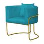 Imagem de Kit 03 Poltrona Cadeira Sirus Luxo Industrial Ferro Dourado Suede Azul Turquesa - Ahz Móveis